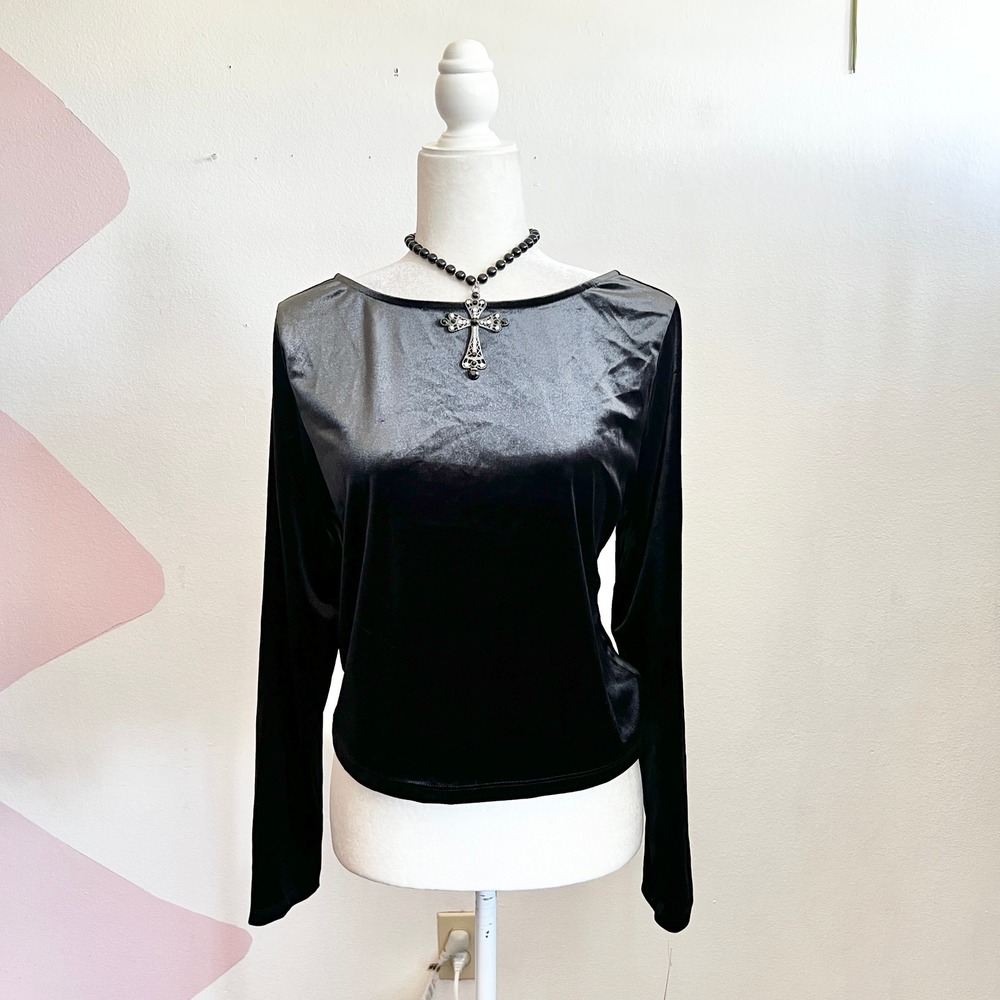 Black Velvet Long Sleeve Top Whimsigoth 90s Gothic Grunge‎ Witchy Large